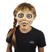 Cadılar Bayramı Annabelle Cosplay Annabel Bebek Korkunç Film Yetişkin Full Head Lateks Peruk Tails Parti Maskesi 220622