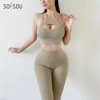 Soisou Sexy Women's Tracksuit Sportwear Yoga Set Leggings Sports Sport Bra Elastic Fitness Gym Set Set Feminino 13 Cores 220510