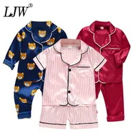 Ljw pyjamas pour enfants ensemble bébé costume de vêtements pour enfants pour enfants pour garçons filles glace en satin tops pantalons fixés à la maison porter des enfants pyjamas 220815