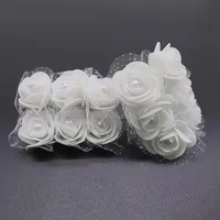 Decorative Flowers & Wreaths 72pcs 3cm Artificial Mini Foam Roses With Lace Pearl Bead For Wedding Decoration DIY Bride Wreath Scrapbooking