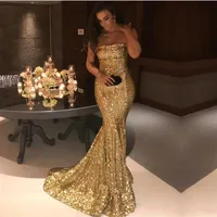 Sexy Gold Sparkly Sequined Strapless Mermaid Prom Dresses 2018 New Arrival Long Formal Evening Gowns Cheap Vintage Party Wear205q
