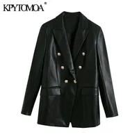 Kpytomoa Women 2020 Fashion Double Breadsed Bustex Leather Blazers Coat Vintage с длинным рукавом вентиляционные отверстия женская верхняя одежда шикарные топы LJ201021