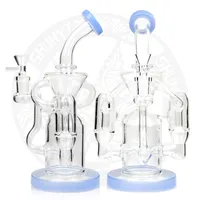 10 inches Oil rigs Hookah with 2 recyle chambers and Inline perc Glass Pipes 14.4 mm Jonit size Smoke water pipe tobacco cool bongs Dab rig recyler 5 mm Thickness