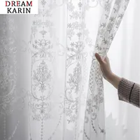 リビングルームの寝室の窓ヨーロッパチュールボイルドアドレープ220525の白い豪華な刺繍スクリーンシアーカーテン