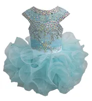 새로운 고급스러운 어린 소녀 Glitz Beded Pageant Cupcake Dresses Infant Mini Short Skirts 유아 Tutu Girl Ruffles 드레스