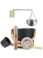 Accessoires 7L Sauna Bucket Set met lange handgreep Lepel Zandloper Thermometer Hygrometer Oil Cup Kit Esthetische duurzaamheid