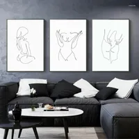 Peintures féminines nue une ligne art dessin image nordique toile peinture mur silhouette body body affiches minimalistes et imprimé pour