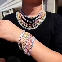 Fashion Luxury Chains men necklace Designer Jewelry Party gold silver pink blue necklaces and bracelet set cuban link miami hip hop necklace iced out jewellery