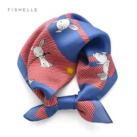 Scarves Blue Star Cartoon Silk Scarf Women 100% Real Children 50cm Small Square Headband Wrap Gift For Lady And Baby