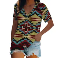 Camiseta para mujeres Camiseta de verano para mujeres Vintage Aztec Estampado Camas de manga corta Casual Western Estampado Etátiles Desvaño Desvelucido 3D Tops Ropa Mu