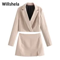 Willshela من قطعتين مجموعة النساء بدلات اقتصاصية وتنورة صغيرة أنيقة الأزياء الراقية أنيقة سيدة 2 قطعة مجموعة السترة مجموعة 220801