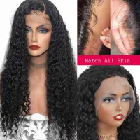 Nicelight Water Wave Transparent Front Brazilian Remy Pre Picked Human Hair Wigs For Women Curly Lace Closure Wig