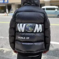 Дизайнерские мужские пальто Maya Black Puffer Jacket Frgmt Back Earth Print Winter Parka Women