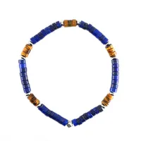 Link Chain Natural Stone Lapis And Brown Tiger Eye Heishi Beads Wristband Bracelets For Men Women Jewelri GiftLink