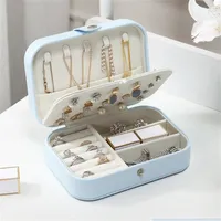 CaseGrace Mini Travel Jewelry Box Storage Organizador de embalagem Caixa de embalagem portátil PU Jóias de colar de anel de couro PU 220507