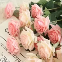 Decoración flores artificiales flores de seda látex floral toque real rosas Boda Bouquet Home Party Design FY4644 SXAUG05