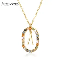 ANDYWEN 925 Sterling Silver Gold Letters A - Z Initial M S C K Alphabet Pendente Long Chain Necklace Say My Name Fine Jewelry 220805