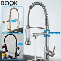 DQOK Black Brackaged Spring Tople Down Charice Fauce Faucet Water Mixer Grane Tap avec Dual Spout Deck monté 220716