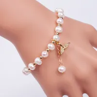 Bracelet naturel en eau douce bracelet Bracelet Mermaid Tail Charme Bangle Love Wish For Women Jewelry Party Cadeaux