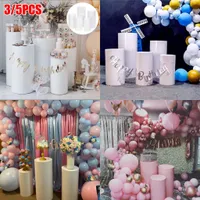 Party Decorations White Gold Pink Round Display Plinth Wedding Pedestal Cylinder Flower Stand For Wedding 3pcs 5pc