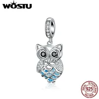 Wostu Lovely 925 Sterling Silver Animal Owl Charms CZ Bead Fit Original Bracelet Pendant for Women 925 Jewelry CQC124 CJ191116