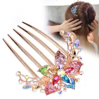 Hair Clips & Barrettes Hairpin Elegant Women Colorful Rhinestone Crystal Inlaid Flower Comb Headwear For Girls Wedding Party Headdress Acces
