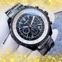 Presente de aniversário masculino Luxury Watch Black Aço inoxidável Aço dobrável Clasp Quartz Relógio Sapphire Glass Luminous Crime Wristwatch