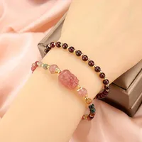 Bangle Strawberry Crystal Garnet Brave National Style Design Buckle Lucky Bracelets Women JewelryBangle