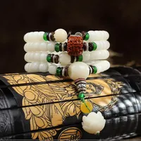 Seme Bodhi bianco Cintoli di bracciali loto intagliati per donne uomini 108 Preghiera Mala perle avvolgenti Bracciale tibetana gioielli di buddismo tibetano in ritardo274G