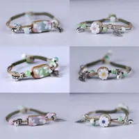 Handgefertigte Charmearmbänder für Frauen plattiert Silber mehrfarbige Keramikblumen Perlen Verstellbares Armband Schmuck 326 D3