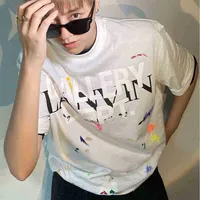 Galery Lanvin Dept Co летняя рука рисованная граффити-брызговицы с печеночной футболкой с коротким рукавом с коротким рукавом мужские и женщины 2960