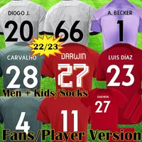 22 23 Sezon Ev Kızıl Darwin 27 Futbol Formaları Oyuncu Versiyonu Carvalho 2022 2023 Mohamed Diogo Luis Diaz Futbol Gömlekleri Erkek Çocuk Kitleri Tekdüze Fabio Alexander Arnold