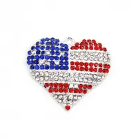 10 Pcs Lot Custom Pendant American Flag Heart Shape 4th of July Independence Day Crystal Rhinestone Pendant Charm