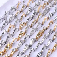 Women&#039;s Fashion Zircon Rhinestone Stainless Steel Jewelry Band Rings For Women Men Wedding Engagement Gift Mix Style