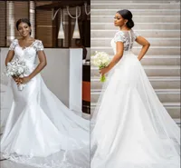 2022 Скромное с коротким рукавом свадебное платье Vestidos de novia цветочные кружевные женские женские платья для невесты с хвостом