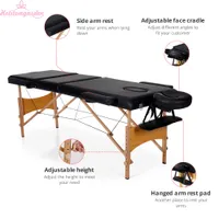 US Stock Massage Table 3 Fold Adjustable Portable Facial Spa Salon Bed Tattoo Black with Headrest/Armrest/Hand Pallet