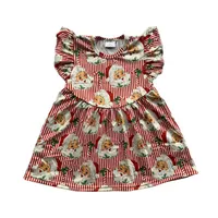 Neues Designerkleid Kleinkind Baby Girls Kleidung Sommersets Milch Seidenfliege Ärmel Weihnachtsmann Santa Claus Druckboutique