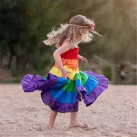 Rainbow Newborn Kids Baby Girl Roushres Childres Tutu Dress Festy Party Princesa Long Maxi Toddler Roupas