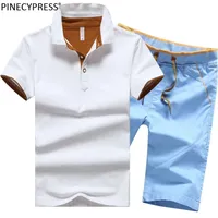 Man Polo Shirt Set 95% algodón Verano blanco Blanco azul marino Negro Calidad de manga corta Longitud de la rodilla Hombres Poloshirts Traje 220602
