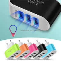 3USB Candy Charger LED Luminous Mobile Phone Chargers Head Intelligent Multi Port USB Charger with Color Box Travel Charging/EU/US for Apple iPhone 5V 1A