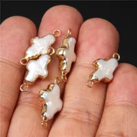 Hänghalsband 3st Natural Pearl Pendants Cross Shape Charm Double Hole Freshwater Connector för smycken Making DIY Accessories Svenemang