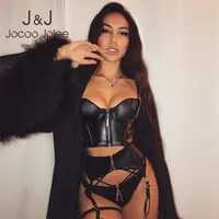 Jocoo jolee 2019 kadın ince kırpılmış üst siyah pu deri fermuar camis moda üst kolsuz parti seksi kamisir yeni varış y200701