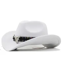 Einfacher westlicher Cowboyhut der weißen Frauen Männer für Gentleman Lady Jazz Cowgirl mit Leder Cloche Church Sombrero Caps 220812