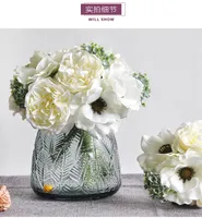 Alta calidad Hermosa Peony Blanco Flores artificiales Ramo de ramo de la casa de la simulación decorativa 6pcs / lot