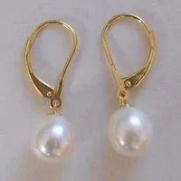 Dangle żyrandol 8-9 mm naturalna biała perła Akoya Hodowla 14K GP Hook wiszące kolczyki aaadangle wisondangle