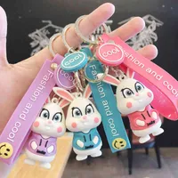 Keychains Cartoon little white rabbit doll key cute student bag pendant creative car couple small gift