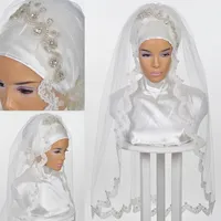 Muslim Wedding Bridal Hijab 2020 Rhinestones Crystals Bridal Head Covering Elbow Length Islamic Turban for Brides Custom Made346F