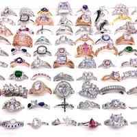 whole 30pcs Lot women's rings rhinestone crystal zircon stone Jewelry Ring couple gifts wedding bands mix styles fashion 276S