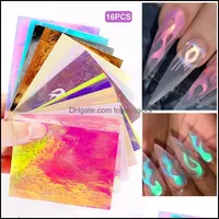 Stickers Decals Nail Art Salon Health Beauty Flame 16 Sheets  Set Nails Decorations Foil Glitter Holographic Laser Diy Transfer Designs Wa