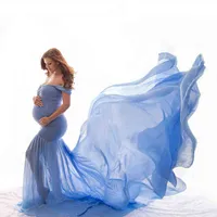 Nuova proporzione di maternità proposito in gravidanza tessuto in gravidanza in chiffon maternità fuori spalla a semicerchio abito fotografico abito incinta T220726